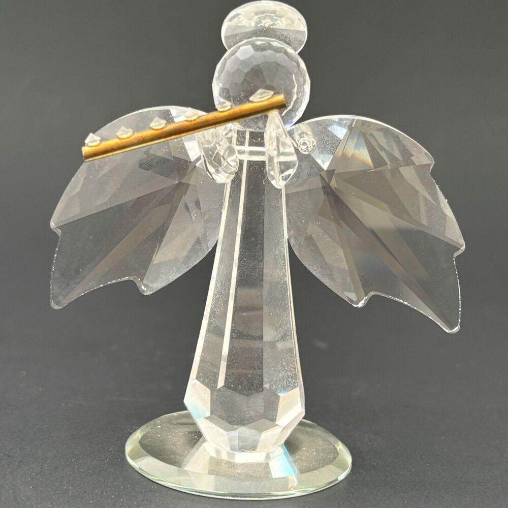 Vintage Austrian Crystal Christmas Angel with Flute Figurine Holiday 80s